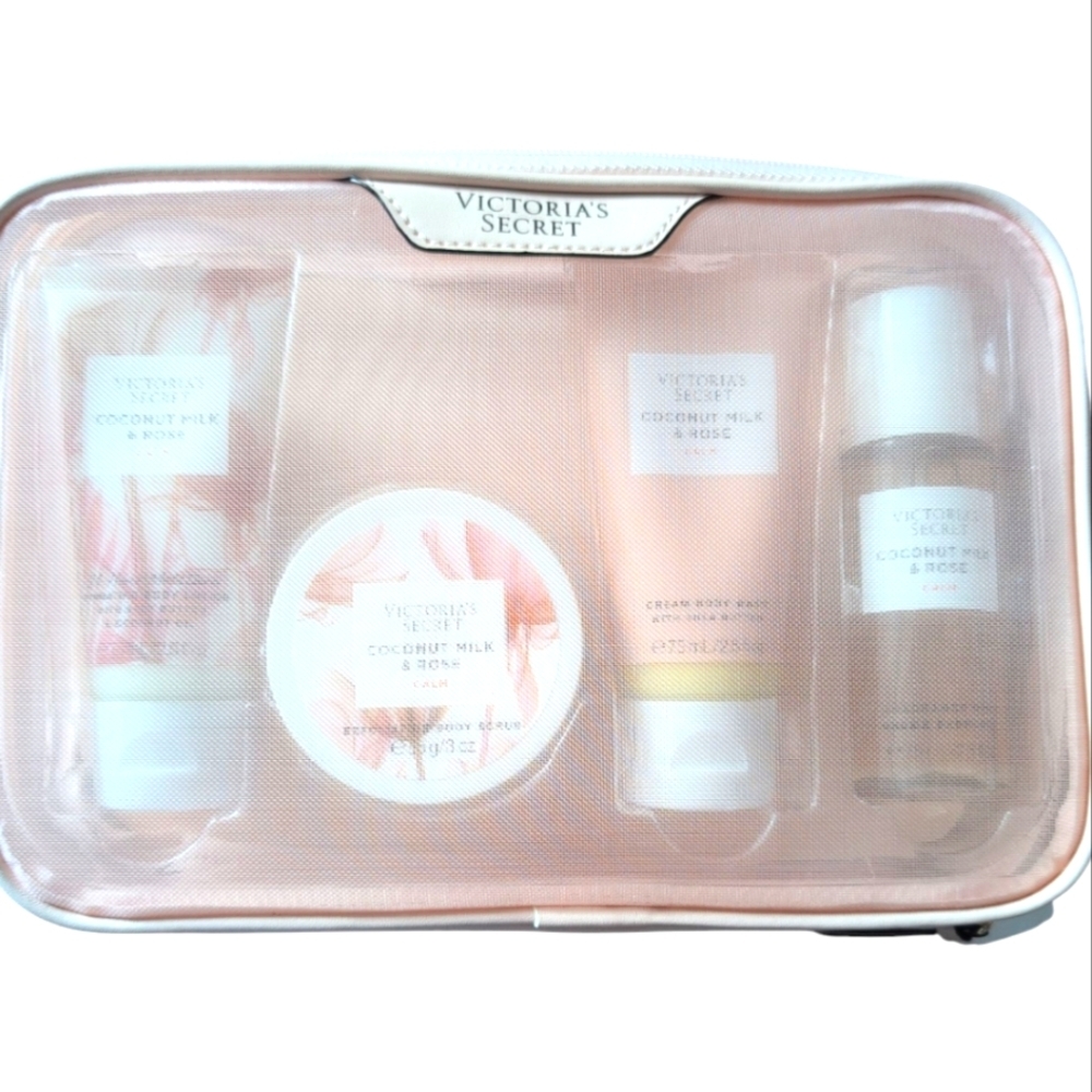 NWT Victoria's Secret Coconut Milk & Rose Bath Set - Cream and Pink - Picture 3 of 3